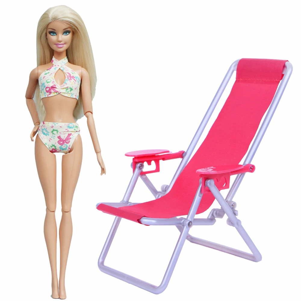

High Quality Black White Swimsuit Sexy Bikini + Beach Foldable Chair Lounge Furniture Clothes For Barbie Doll Accessores Kid Toy