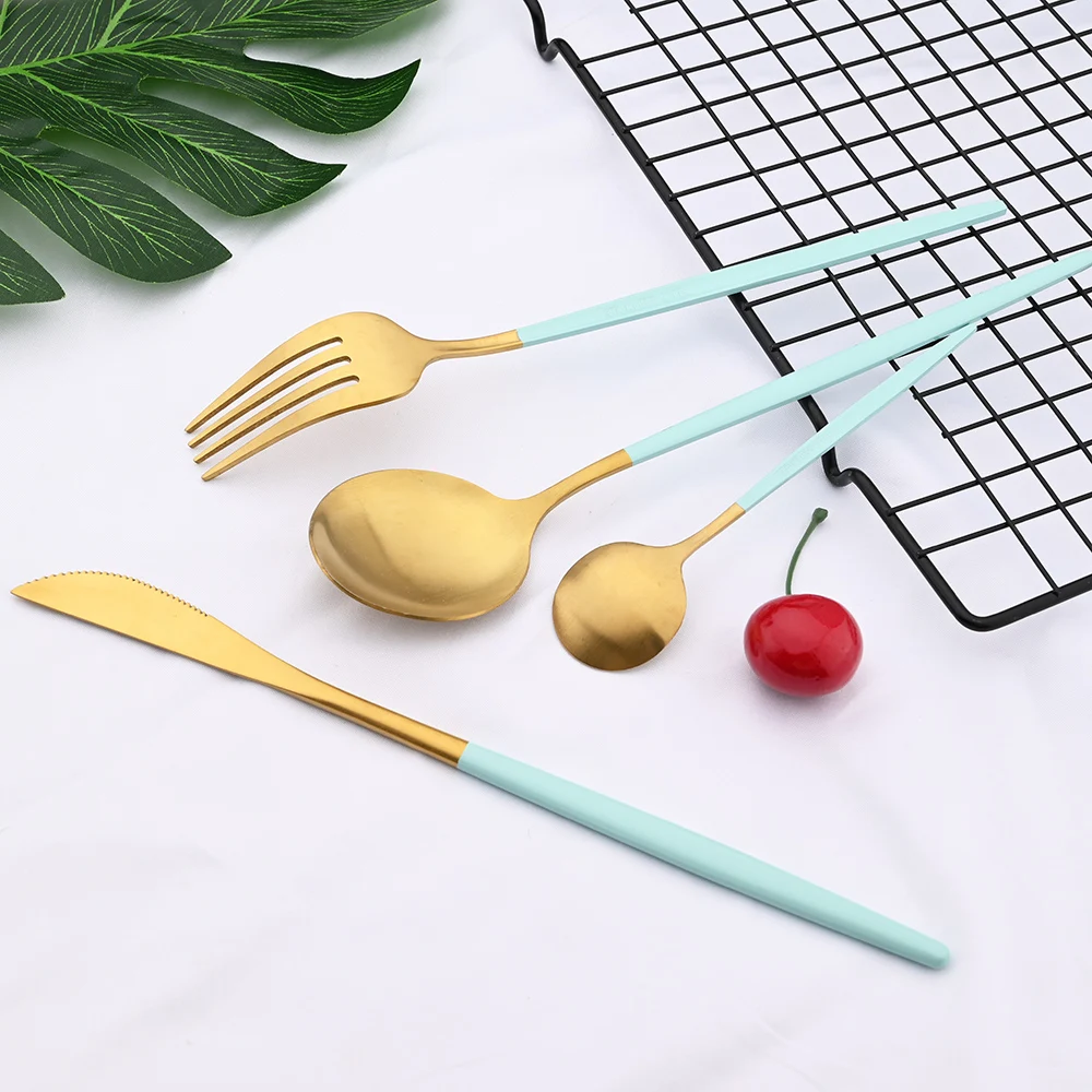 4/20Pcs Dinnerware Matte White Gold Cutlery Set Stainless Steel Flatware Set Knife Fork Spoon Wedding Kitchen Silverware