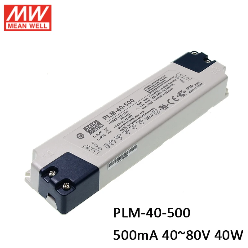 Источник питания для светодиодов MEAN WELL PLM-40-500 110 мА 40-80 В постоянного тока 40 Вт