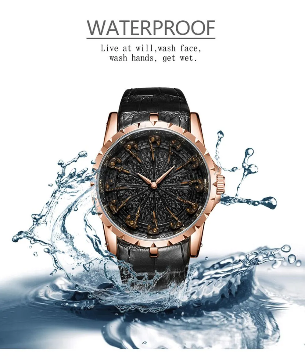 45mm12 рыцарь Роскошные Дизайнерские мужские часы EXCALIBUR Высокое качество черные кожаные кварцевые часы мужские деловые наручные часы мужские RDDBEX0