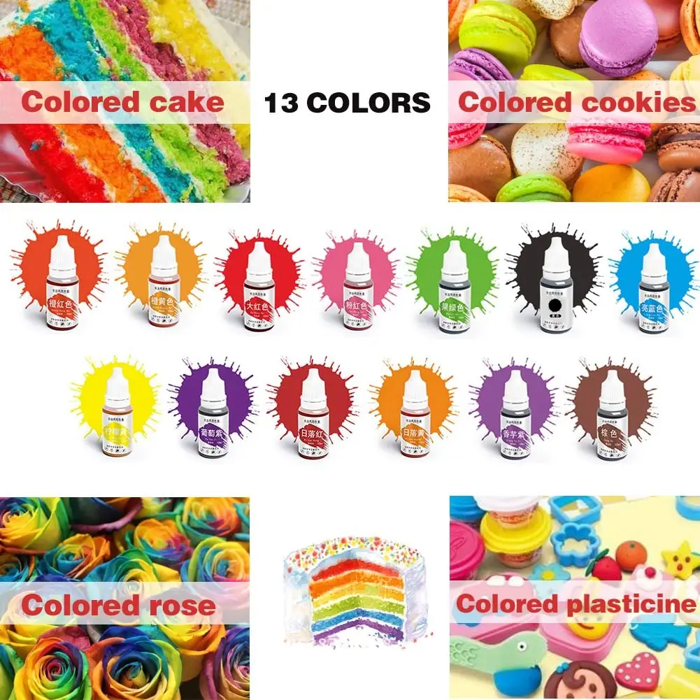 

10ML Dyes Soap Making Coloring Set Liquid Kit Edible Colorants for DIY Plasticine Water Oil Dual Use Great Gifts