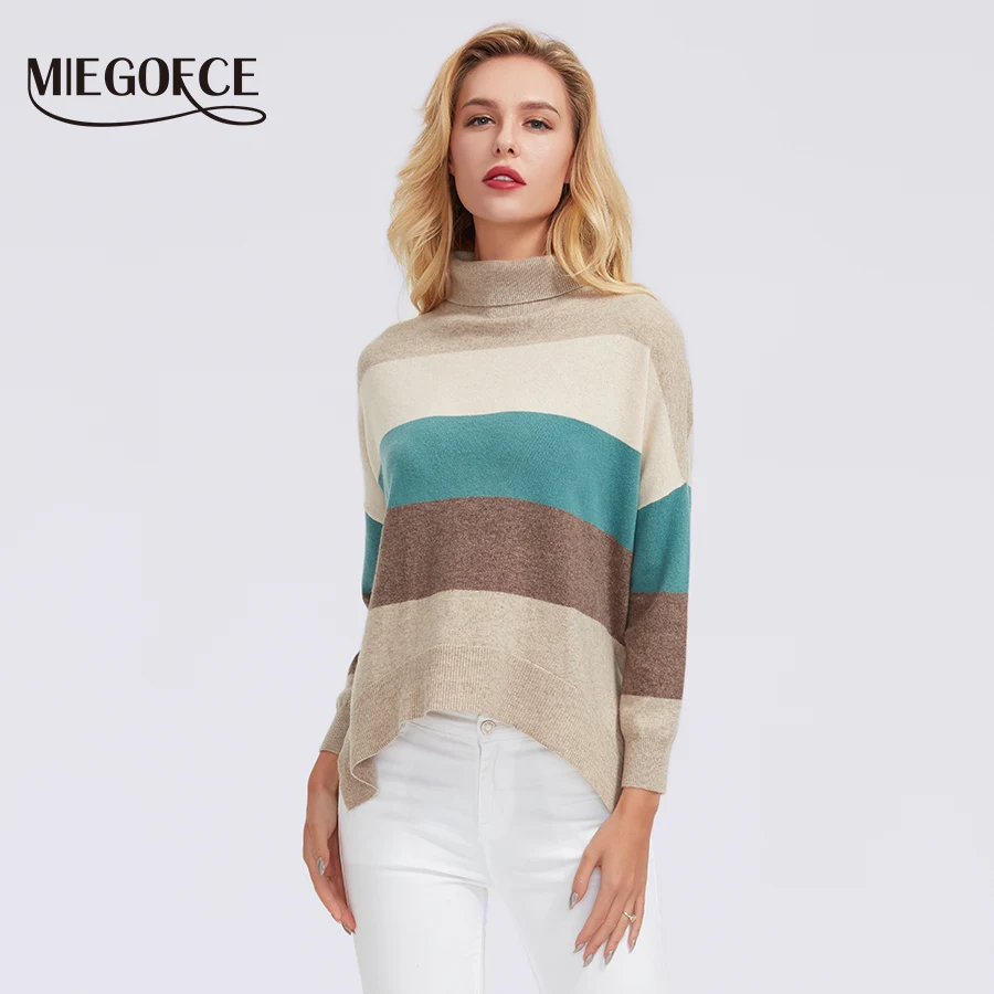 MIEGOFCE с круглым вырезом для женщин, повседневные вязаные зимние свитера в полоску джемпер, женские пуловеры в стиле пэчворк, шикарные кофточки