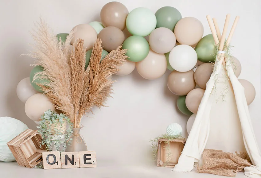 Mehofond Photography Background Pink Floral Balloon Baby Girl Boy First Birthday Party Cake Smash Portrait Backdrop Photo Studio Photo Backdrop