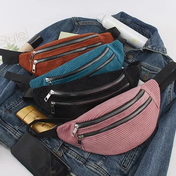 

Multi-functional Waist Bag Female Belt Corduroy Fashion Travelling Chest Fanny Pack Ladies Waist Pack Belly Belt Bags Purse