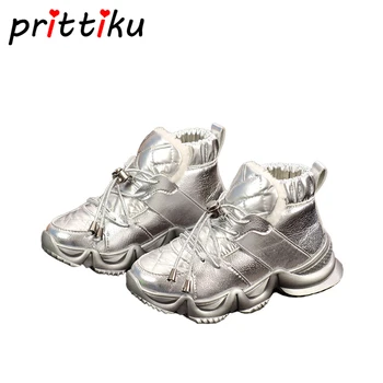 

2020 Girls Boys Shiny Leather High Top Sneakers Toddler/Little/Big Kid Lace-Up Boots Trainers Children Warm Glitter Shoes