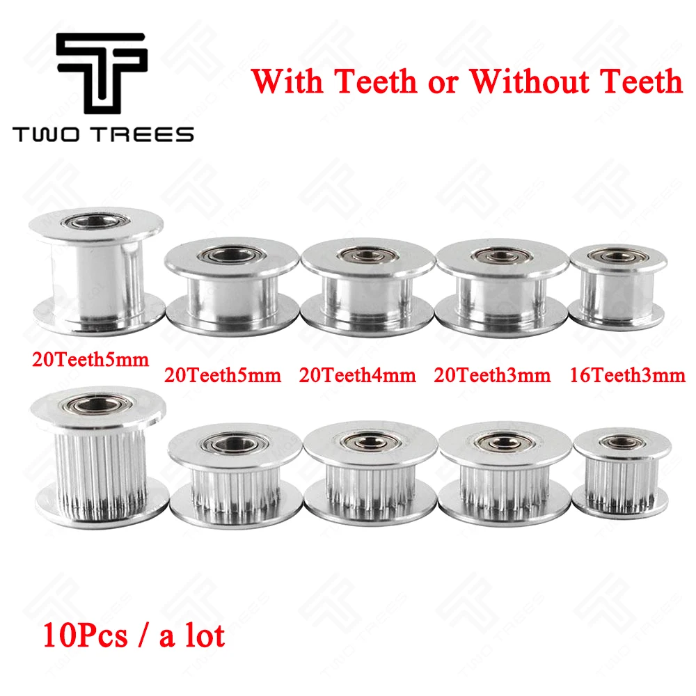 10pcs/a lot. GT2 Idler Timing Pulley 16mm/20mm Tooth Wheel pulley Bore 3/5mm Aluminium Gear Teeth Width 6/10mm For 3d Print Part