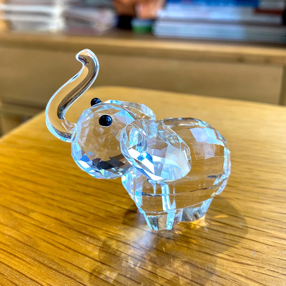 Clear Crystal Cute Elephant Figurines Glass Animal Paperweight Ornament Statue Collectible Home Decor Christmas Birthday Gifts miniature figurines crystal stone ornament glass ornament