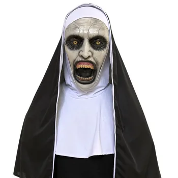 

The Nun Horror Mask Cosplay Scary With Headscarf Horrible Full Latex Mask Full Face Melting Face Costume Halloween Masquerade