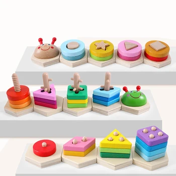 

Funny Cartoon Baby Toys Kids Rainbow Wooden Blocks Sets Educational Geometric Shape Matching Toys For Children Animal Shape