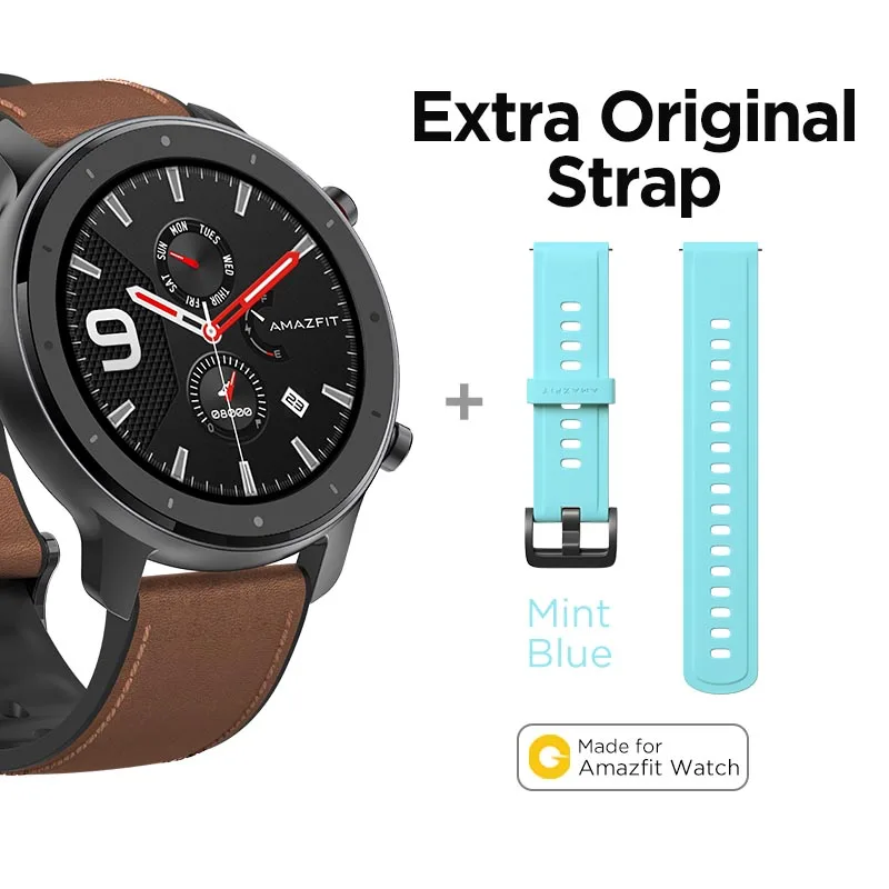 A-Extra MTblue Strap Глобальная версия, Новые смарт-часы Amazfit GTR, 47 мм, 5ATM, умные часы, 24 дня, батарея, управление музыкой, для Xiaomi, Android, IOS, телефона - Цвет: A-Extra MTblue Strap