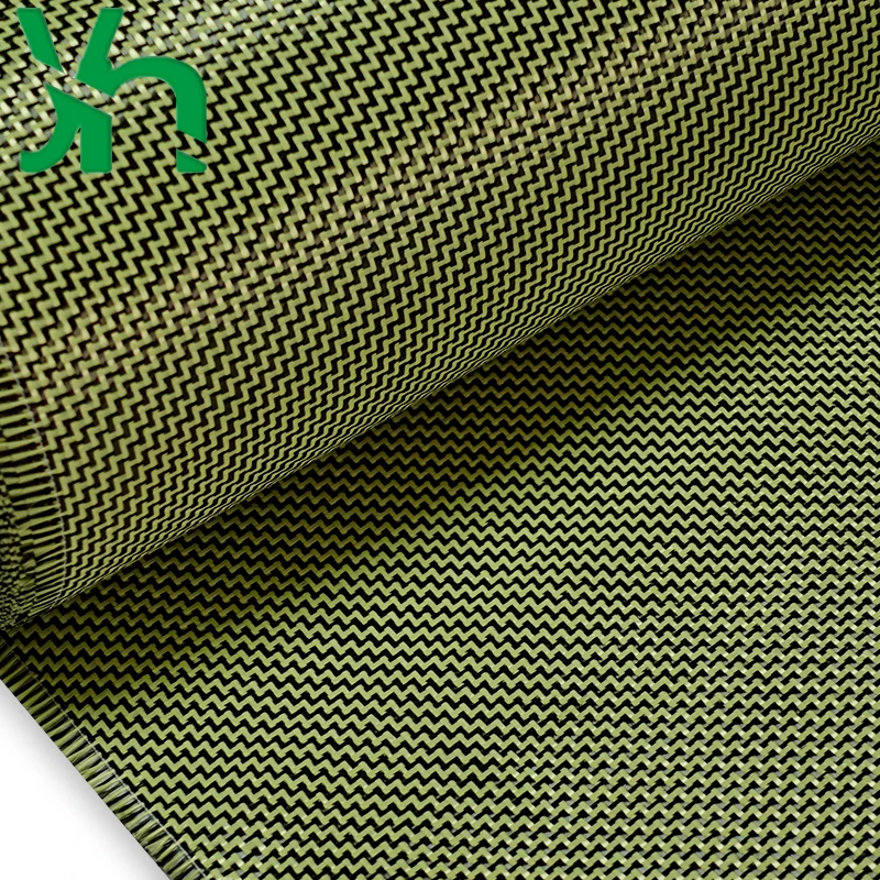 200gsm 1100D Yellow Kevlar & 3K Carbon fiber mixed Fabric 2x2