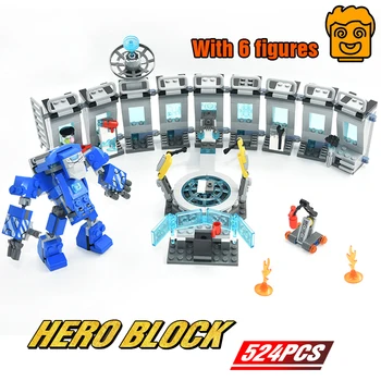 

2020 New 524PCS Building Blocks Set Super Heroes Marvel Iron Man Base Avengers Figures Iron Man Hulk Military Base Toys