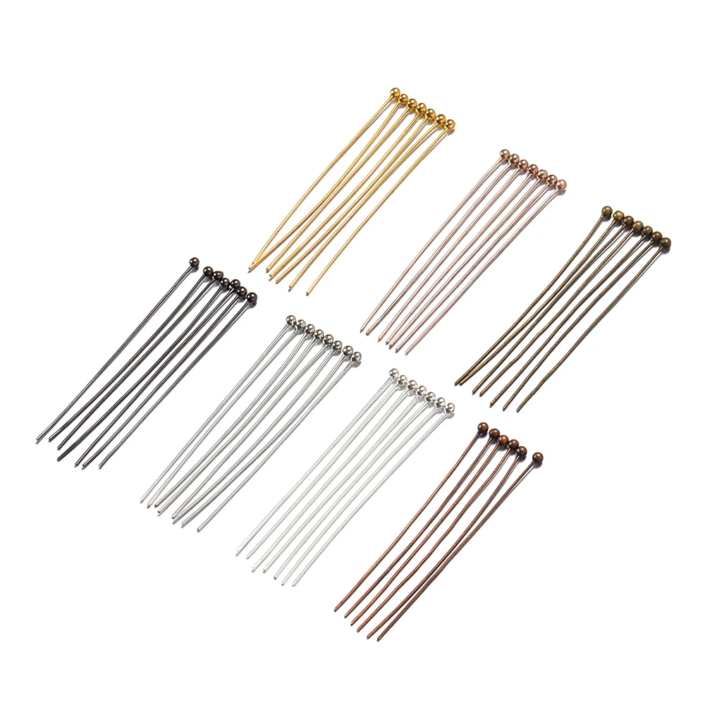 

200pcs 6 colors Plated Metal Ball Head Needles 20/25/30/40/50mm(24 gauge) Pins DIY Jewelry Beaded Accessories Materials