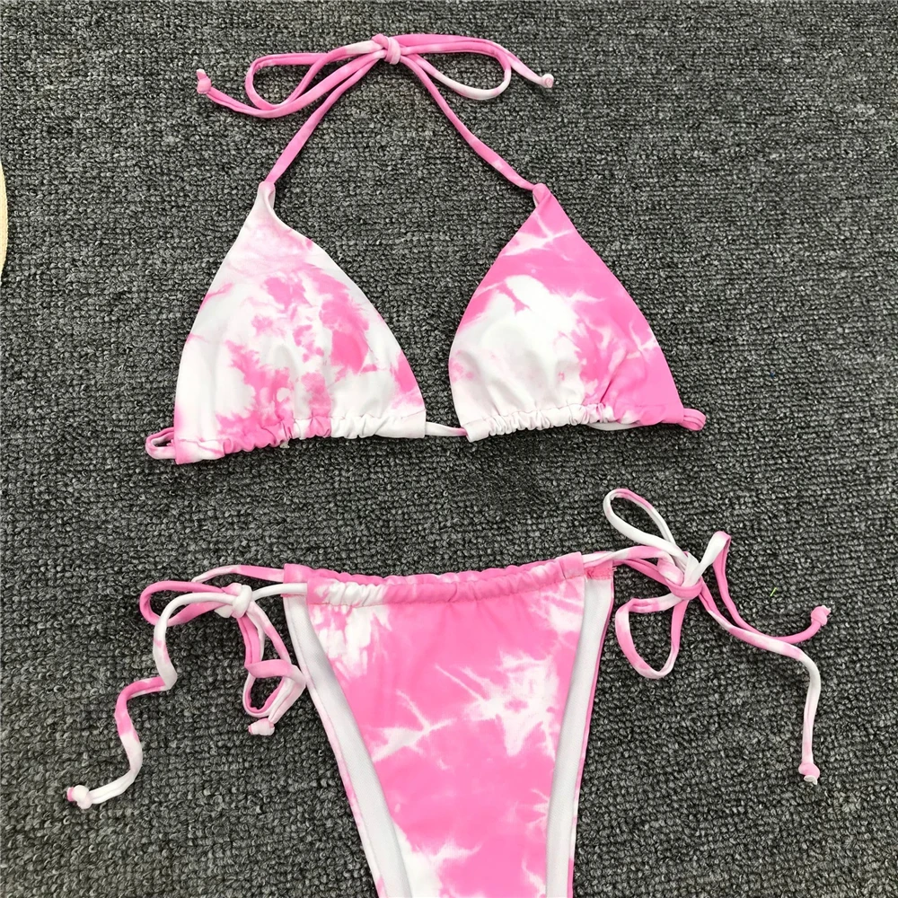 Бикини Tie Dye,, голубой сексуальный купальник, стринги, для женщин, пуш-ап, Африканский купальник, микро цветочный принт, на бретелях, купальники