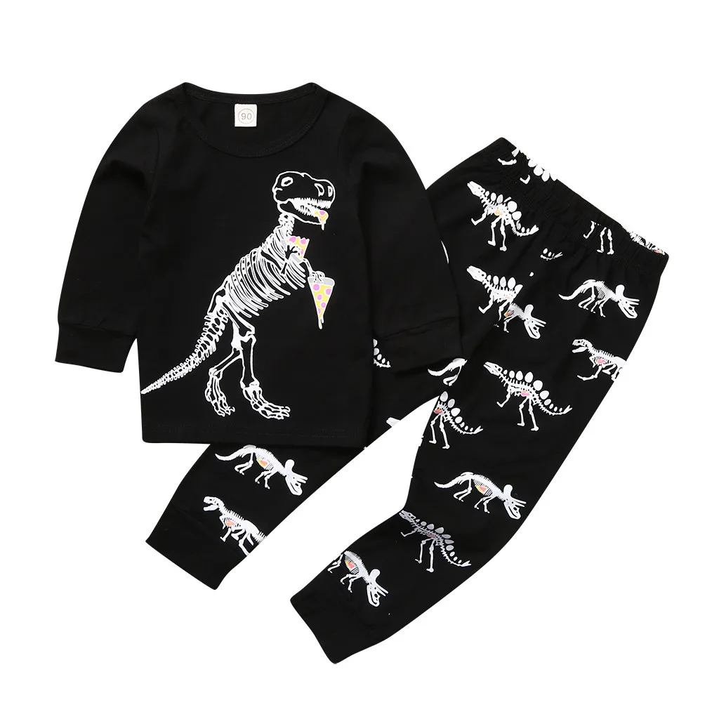 Одежда для маленьких мальчиков; детская футболка с динозавром из мультфильма; топ+ штаны; Пижама; одежда для сна; Комплект для мальчиков; Изысканная детская одежда