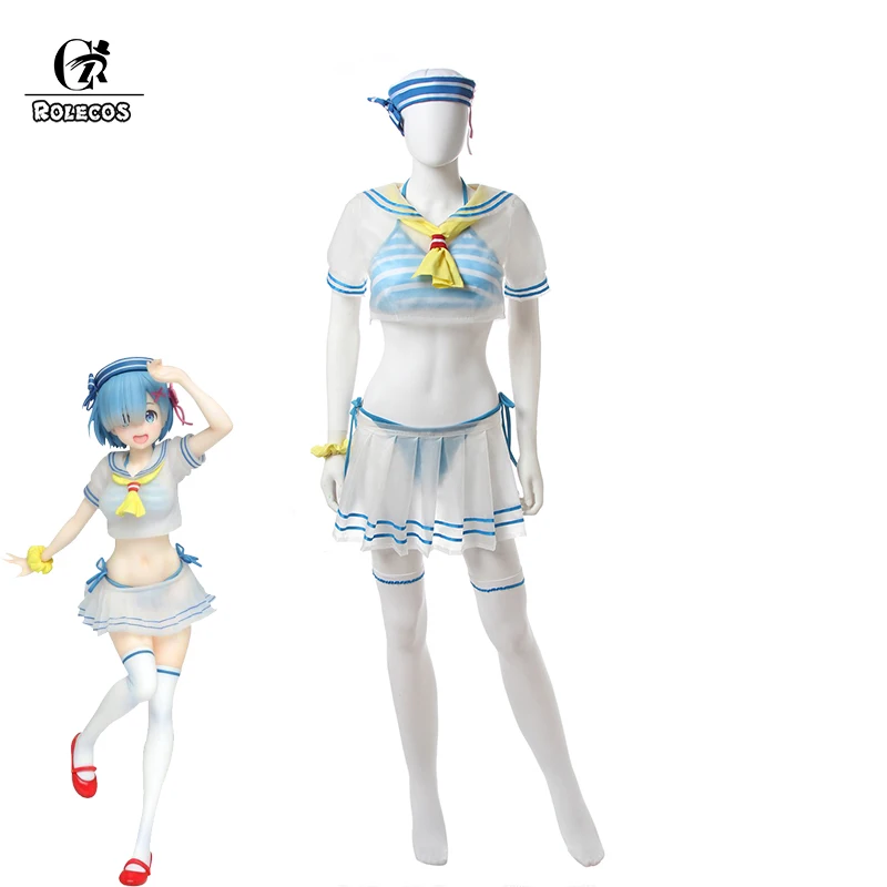 ROLECOS аниме Re Life в другом мире от zero Косплей Rem костюм моряка сексуальный купальник