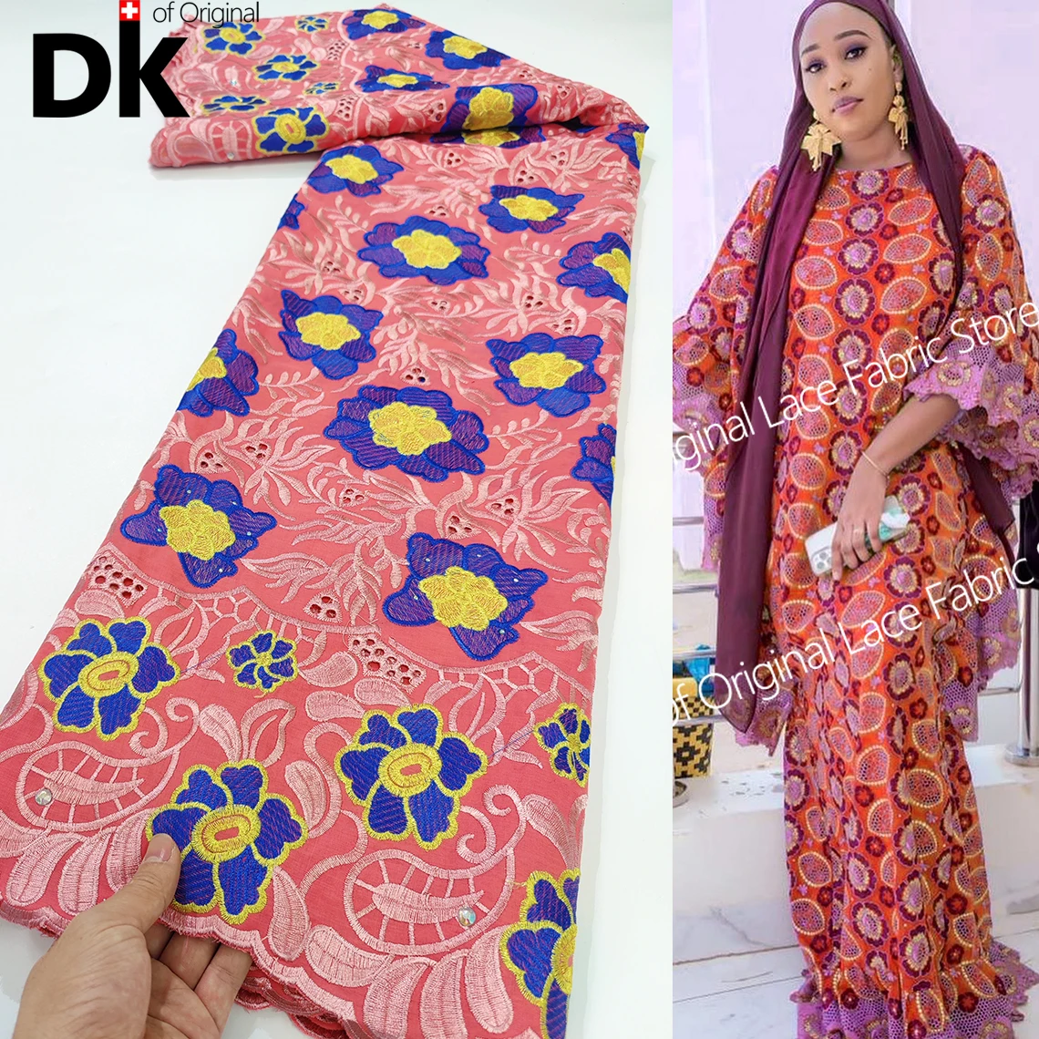 

High Quality Swiss Voile Lace Fabric 2022 Newest Beaded Embroidery African 100% Cotton Material Dry Lace Wedding Material Sewing