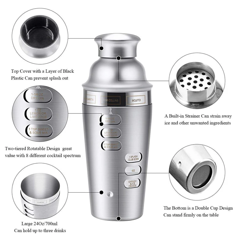 700 мл шейкер измерительный из нержавеющей стали бар Миксер для напитков ситечко бармена Миксер для напитков, комплект