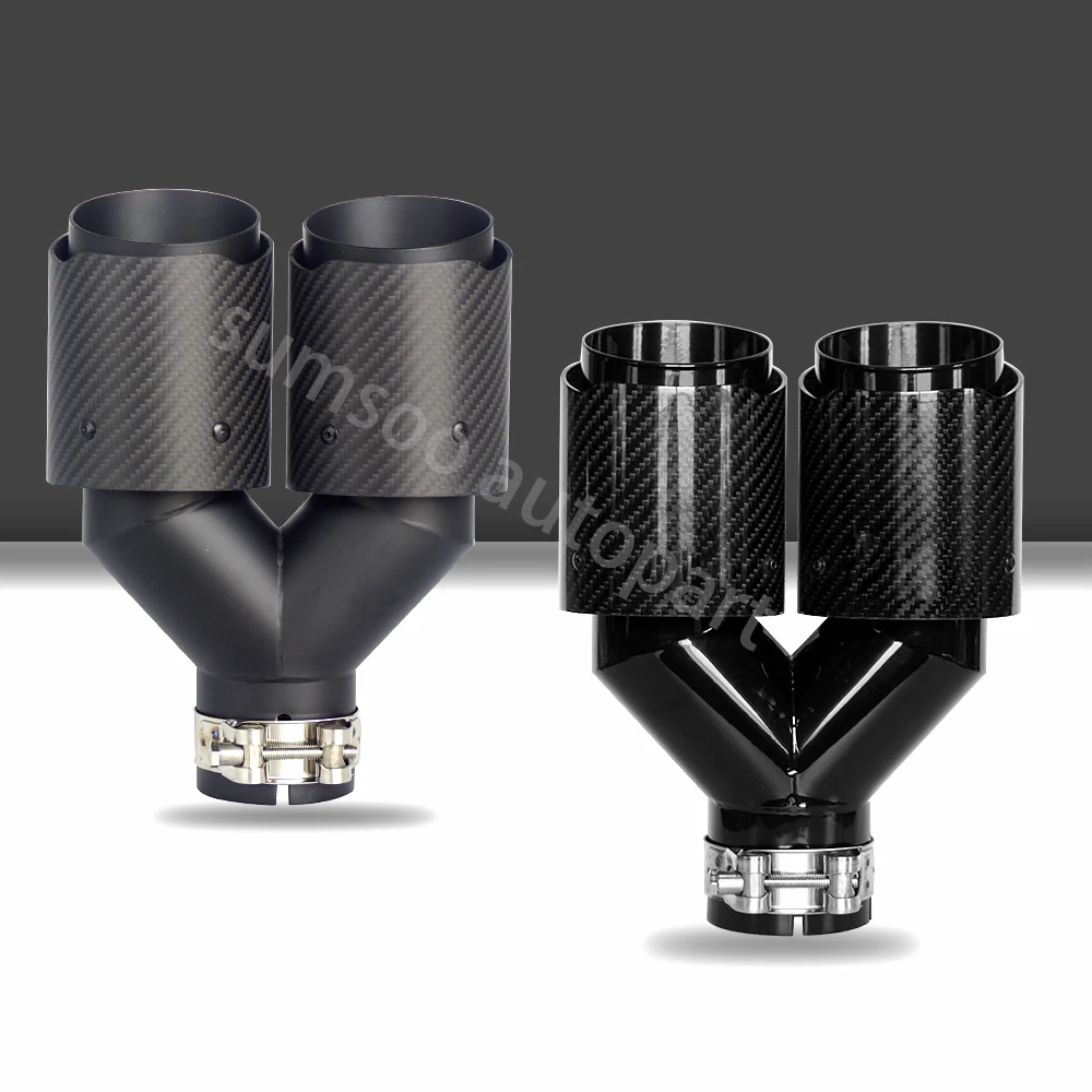 1 Piece 89mmdouble Out Universal Carbon Fiber Exhaust Tip Black Paint