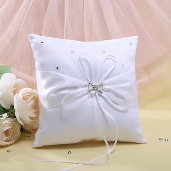 

20*20CM White Color Ring Pillow in Satin With Rhinestones