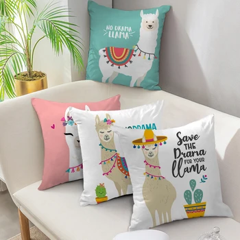 

Nanacoba LLAMA Queen Cushion Cover Cartoon Animal Printed Short Plush Pillowcase for Home Sofa Decoration Throw Pillow Covers