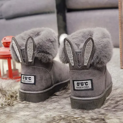 

New Women Winter Snow Boots Outdoor fur Keep Warm Shoes Female Sweet Flock Slip-on Woolen Boot Solid Rhinestone Casual Boots