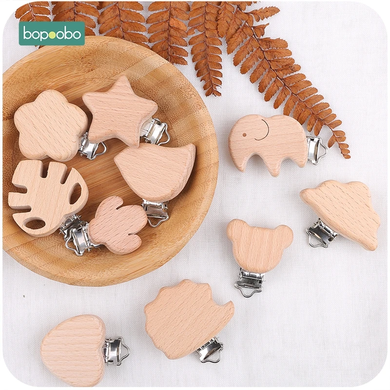 Bopoobo 10pcs Pacifier Clip Making Wooden Soother Clip Nursing Accessories Silicone Diy Dummy Clip Chains Wooden Baby Teether
