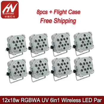 

8pcs with fly case smart par light 12x18w RGBWA UV WIFI remote led uplight wireless LED flat par