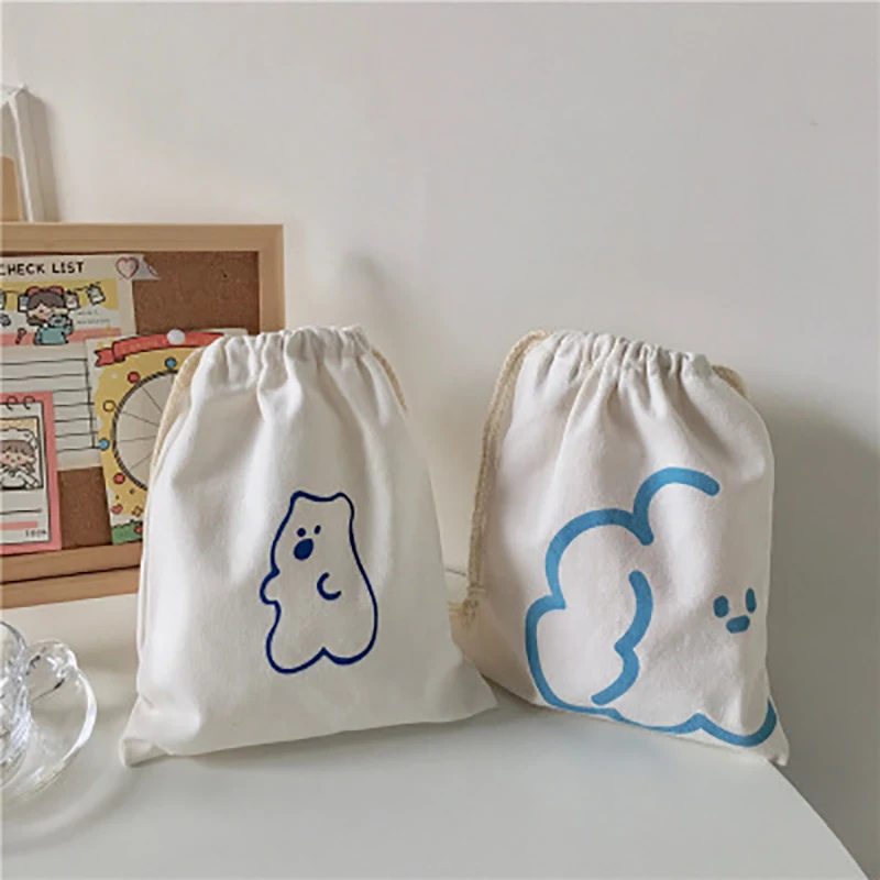 

Ins Concise Printing Cute Bear Pencil Cese Cosmetic Bag Large Capacity Student Canvas Drawstring Storage Bag School Stationery