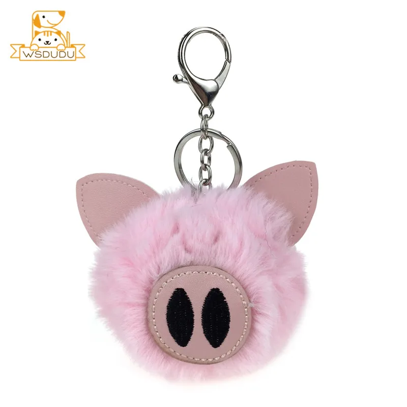 Pig Pendant Pink Помпоны с кроличьими ушками, брелки, плюшевые мягкие игрушки, кролик, животные, Hairball, куклы, меховая сумка, шарики, милая подвеска, брелки, пушистые подарки - Цвет: Pig Pendant Pink