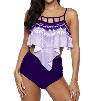 

S-5XL Plus Size Women Swimwear Bikini 2020 Sexy Retro Ruffle Bikini Set Floral Print Tankini Push Up Swimsuit Mujer Bathing Suit