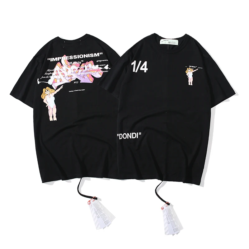 1/4 детское бикини beauty 19ss Off-White OW для мужчин и женщин, модные модели влюбленных пар, хлопковая Повседневная футболка с коротким рукавом и круглым вырезом
