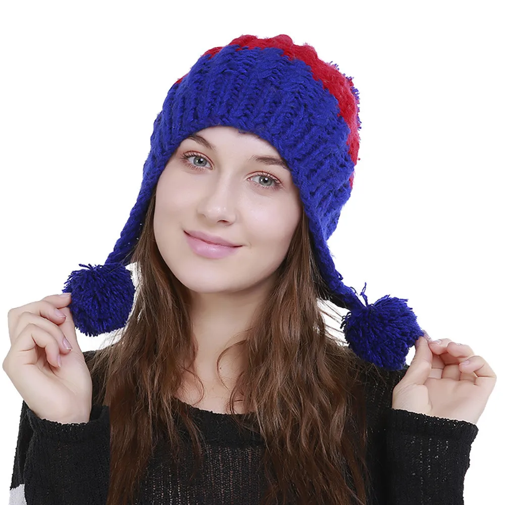 Новые модные зимние шляпы для женщин Skullies Beanies вязаные шерстяные цветные теплые зимние шапки Лыжная вязаная шапка с помпоном