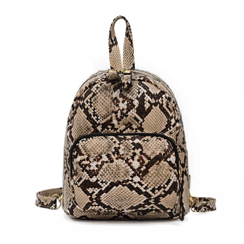 

fashion women casual travel backpack high quality split serpentine leather mini Snake Leopard Backpack PU Leather Knapsack
