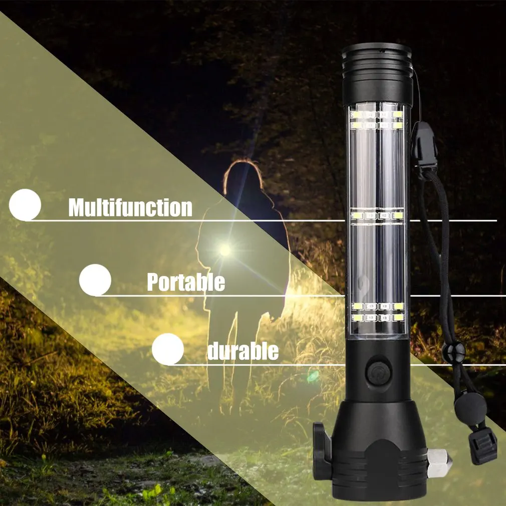 Светодиодный светильник-вспышка на солнечной энергии 9 в 1 Многофункциональный Безопасный ударный фонарик светильник с внешним