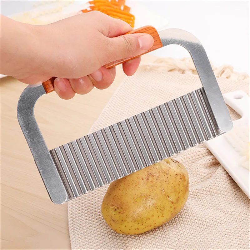 TTLIFE Творческий из нержавеющей стали волнистый нож картофеля резак инструмент Кухня Специальный гаджет с деревянной ручкой