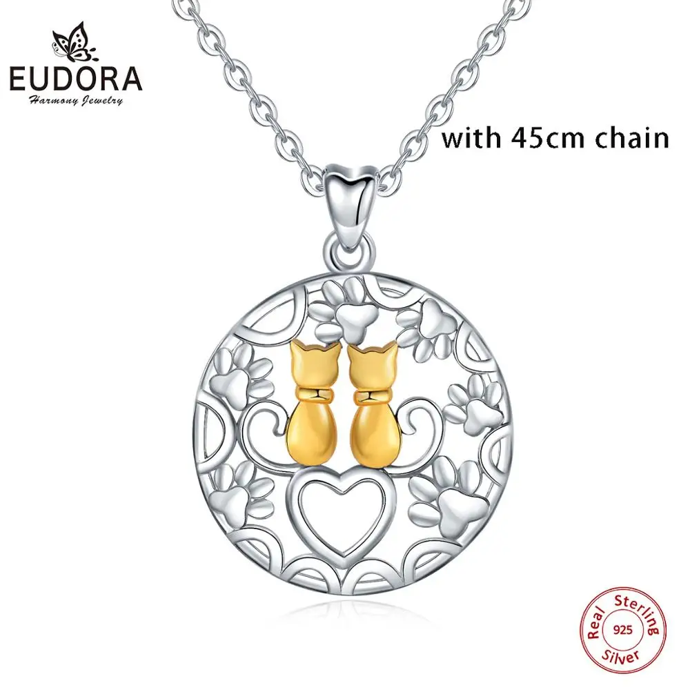 with 18 inch chain Eudora, уникальная подвеска в виде животного из стерлингового серебра, два золотых цвета, Круглый Кулон в виде кошки для девочек, ювелирное изделие, подарок на Рождество, день рождения, CYD482 - Окраска металла: with 18 inch chain