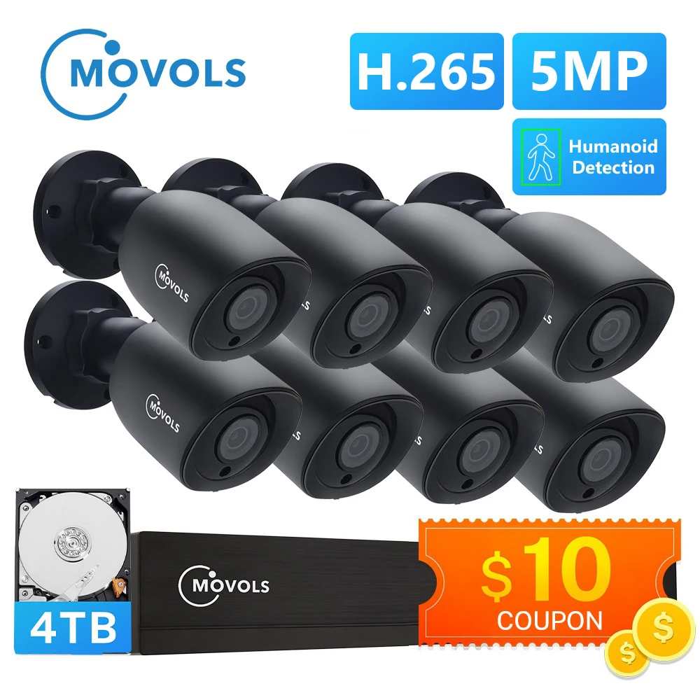 MOVOLS 5MP AI HD Security Camera System 8CH H.265+ DVR Outdoor Indoor Video Surveillance Kit Night Vision Waterproof CCTV System