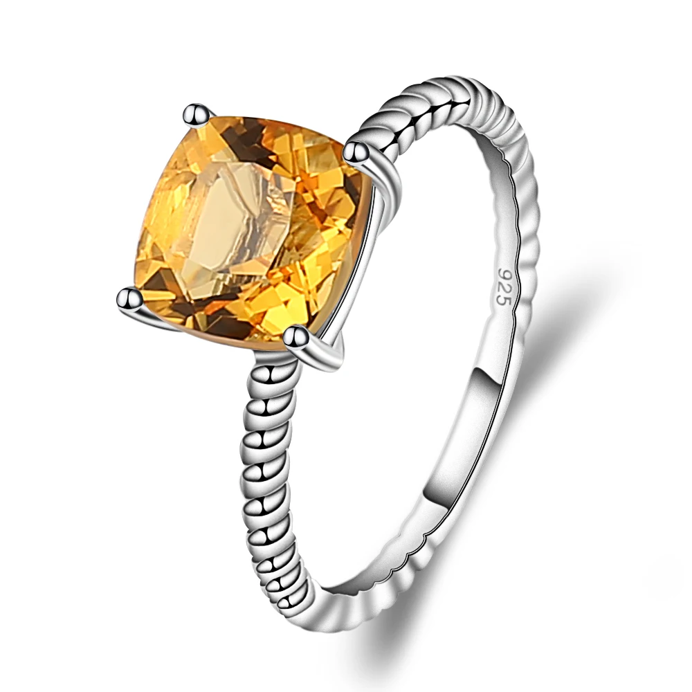 Gem's Ballet 2.60Ct Cushion Cut Natural Citrine Gemstone Rope Band Stackable Ring For Women 925 Sterling Silver Fine Jewelry Gem's Ballet 2.60Ct Cushion Cut Natural Citrine Gemstone Rope Band Stackable Ring For Women 925 Sterling Silver Fine Jewelry