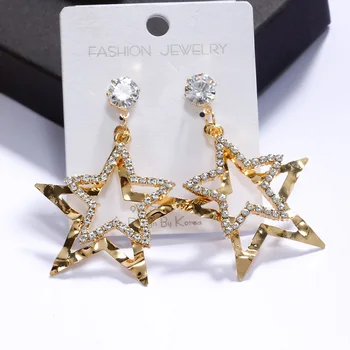 

Korean Fashion Jewelry Earrings Exaggerated Atmosphere Double-layer Hollow Zircon Star Earrings Oorbellen Statement Earrings