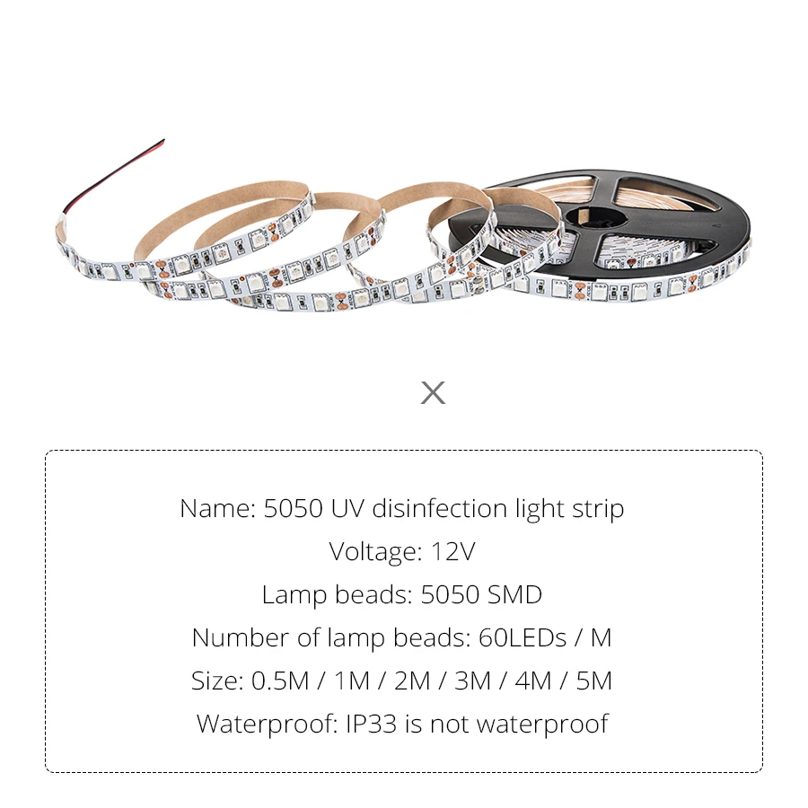 5 Meter 12V UVC LED Strip Light 300 LEDs UVC Lamp Sterilizer UV Tape Sterilization Lights 265nm LED Sterilizer Diode Ribbon
