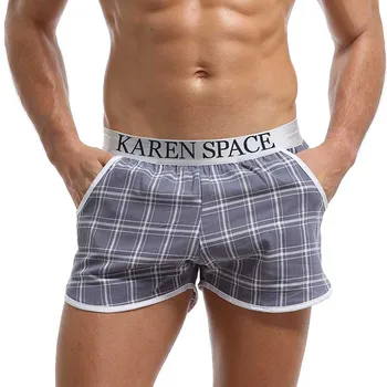 

Men Underpants Cotton Men Underwear Boxers Shorts Sexy Breathable Plaid Printed Men Casual Home Shorts Cueca Boxer Men