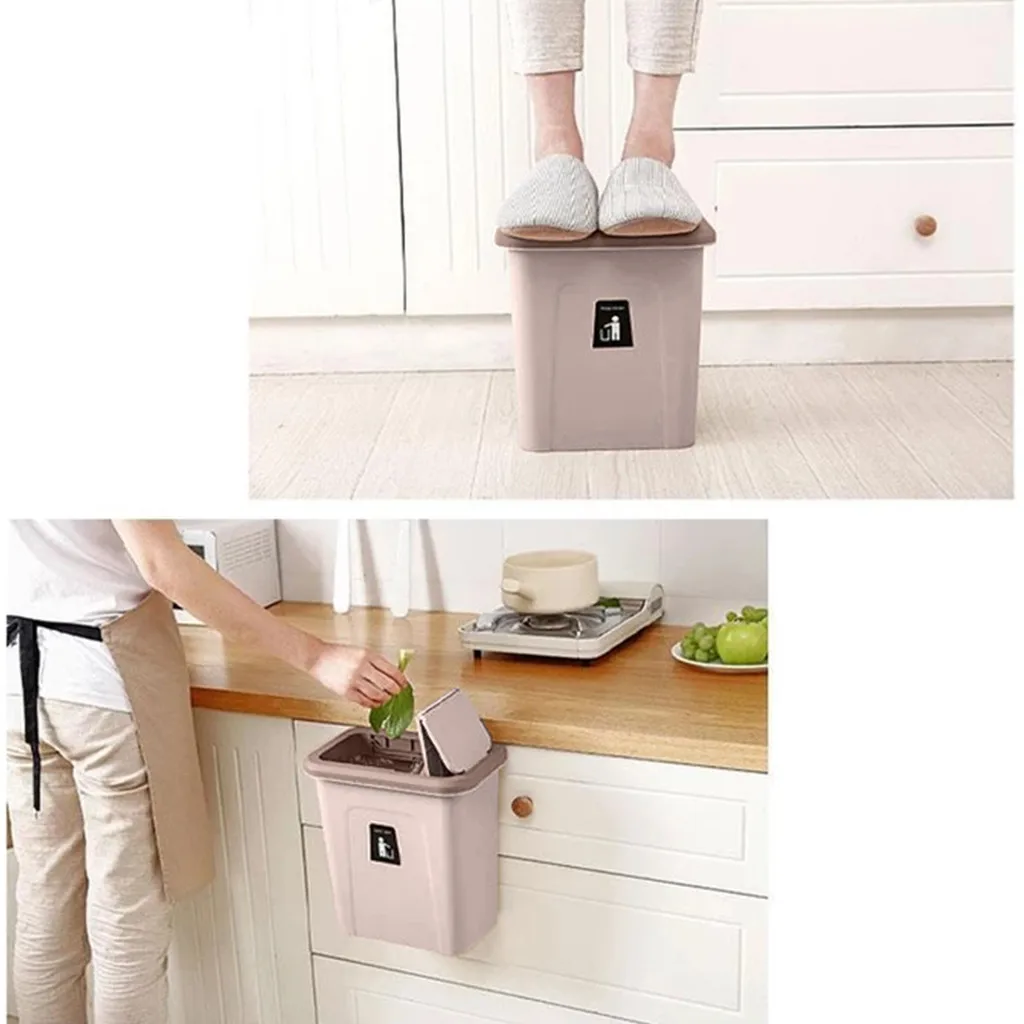 Folding Waste Bin Kitchen Cabinet Door Hanging Trash Bin Trash Can Wall Mounted Trashcan For Bathroom Toilet Waste Storage