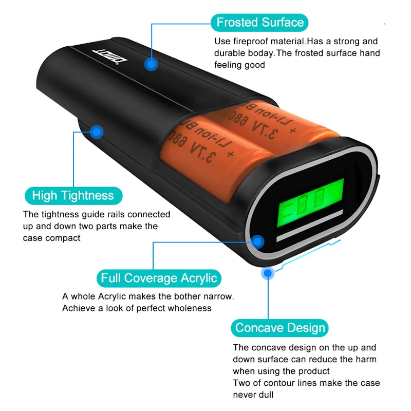 Портативное интеллектуальное зарядное устройство USB lcd Smart DIY Мобильный Внешний Аккумулятор Чехол 26650 батареи и два выхода для смартфона