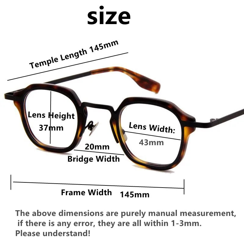 Vintage Small Square Eyeglasses Frames Acetate Metal Hand Made Glasses Custome Mens Women Rx able Prescription Fashion Full Rim