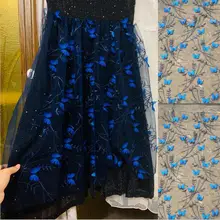 Темно-Синяя Прозрачная сетчатая кружевная 3D вышитая кружевная ткань с бабочкой для юбочного платья, свадебное украшение, сделай сам, 50 см* 130 см