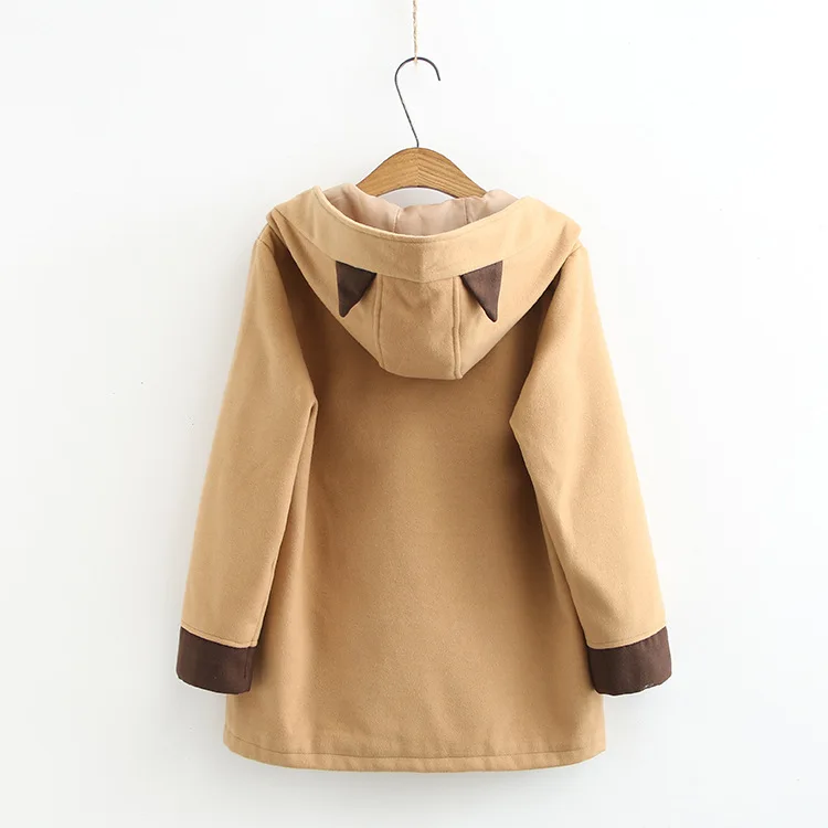 Fall And Winter Clothes New Style Sweet Versatile Cat Ear Joint Loose-Fit Hooded Warm Woolen Jacket Women's