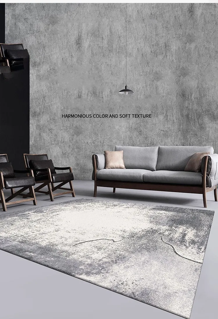 Post Современный стиль абстрактный серый художественный коврик для гостиной, большой размер, скандинавский стиль, украшение дома, машинный тканый прикроватный ковер