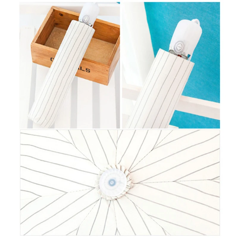 New Tri-fold Umbrella Sun Protection Sun Parasol Stripped Umbrella Women Rain High Quality Paraguas Fashion Folding Umbrella