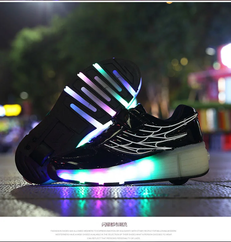 Heelys USB зарядка светодиодный Красочные Дети Мода кроссовки с одного колеса роликовые коньки обувь для мальчиков и девочек